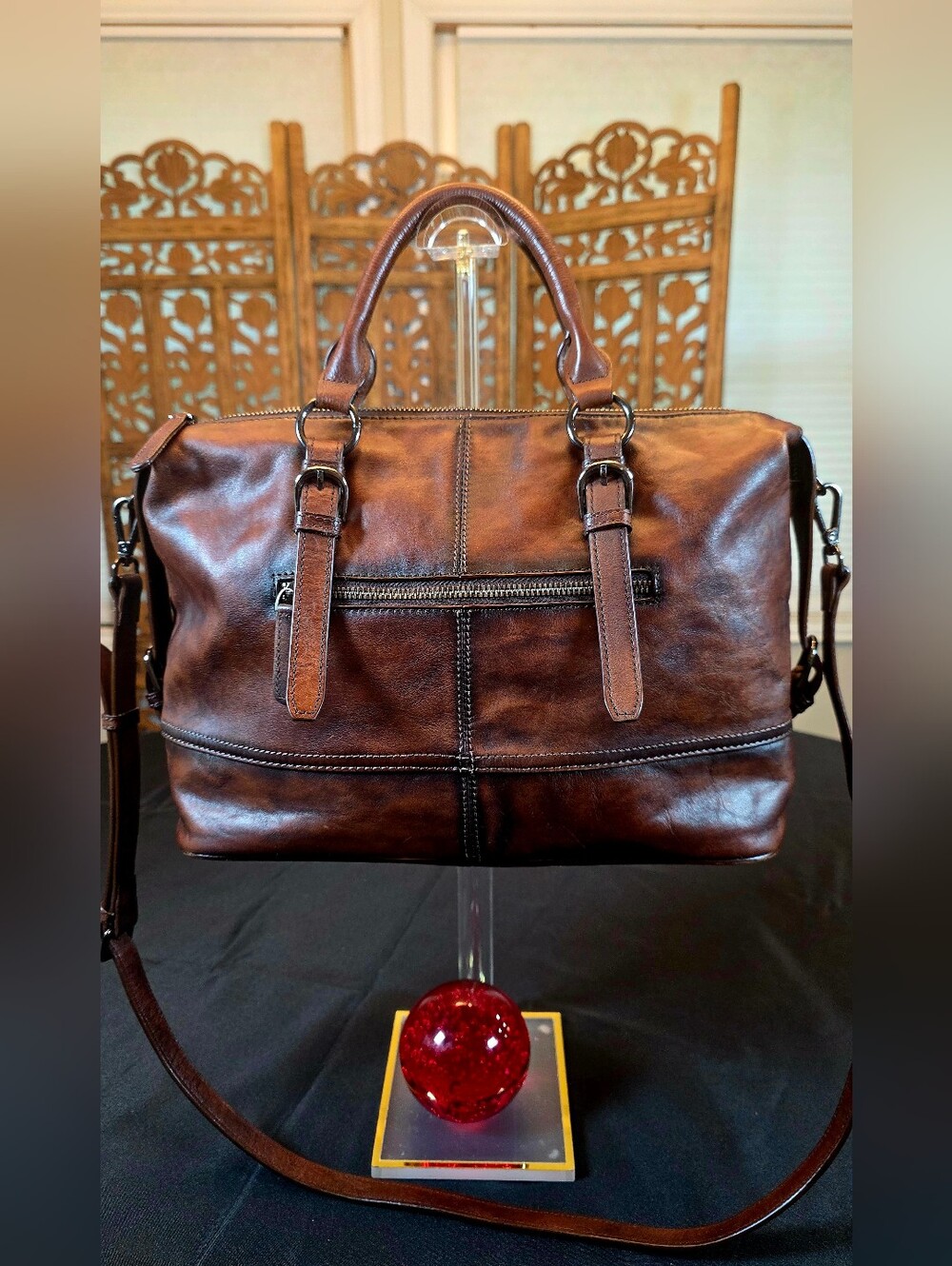 HESHE Brown Leather Handbag with Adjustable/Removable Strap, Nice soft Leather